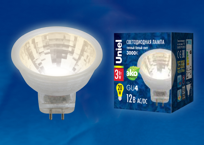 LED-MR11-3W/WW/GU4 GLZ21TR Лампа светодиодная, 12V. Прозрачная. Теплый белый свет (3000K). Картон. Т LED-MR11-3W/WW/GU4 GLZ21TR Лампа светодиодная, 12V. Прозрачная. Теплый белый свет (3000K). Картон. Т