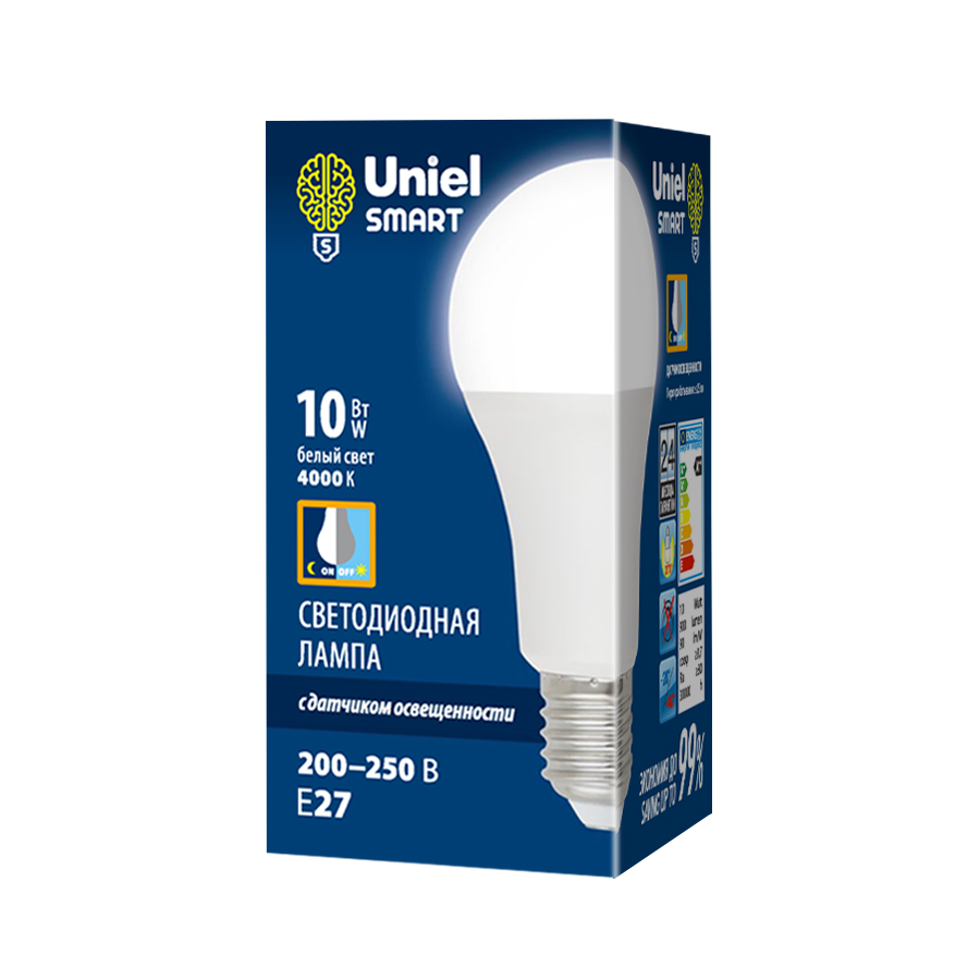 LED-A60-10W/4000K/E27/PS PLS10WH Лампа светодиодная с датчиком освещенности. Форма A
