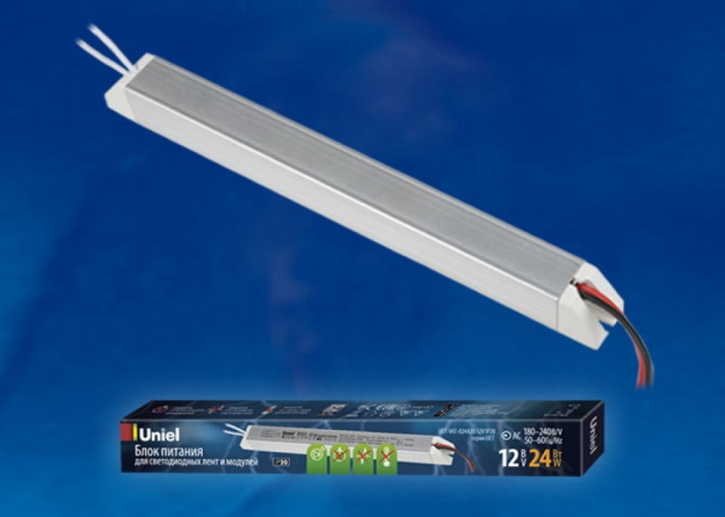 UET-VAT-024A20 12V IP20 Блок питания ультратонкий, 24Вт.  Металлический корпус. TM Uniel